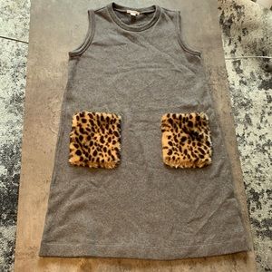 Girls crewcuts gray dress with faux fur animal print pockets - size 12 EUC